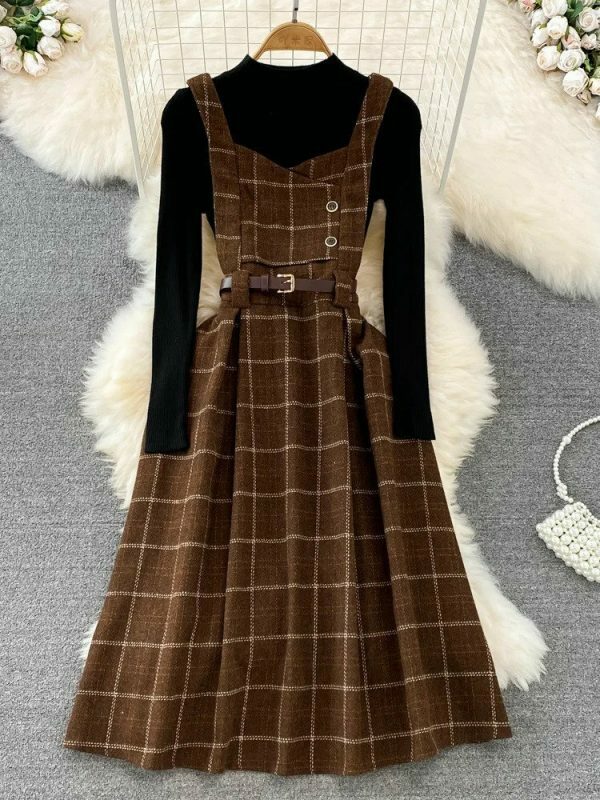 Y2K Plaid Sleeveless Midi Dress for Women