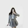 Y2K Plaid Tweed Dress & Cardigan Set with Pleated Skirt