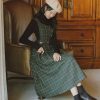 Y2K Plaid Woolen Dress, Sleeveless Vintage England Style Sundress