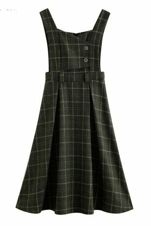 Y2K Plaid Woolen Dress, Sleeveless Vintage England Style Sundress