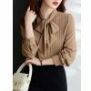 Y2K Pleated Bow Tie Neck Long Sleeve Shirt for Women