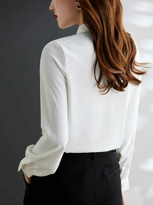 Y2K Pleated Bow Tie Neck Long Sleeve Shirt for Women