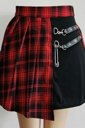 Y2K Pleated Skater Skirt: Asymmetric High Waist Streetwear Gothic Punk Harajuku Fashion