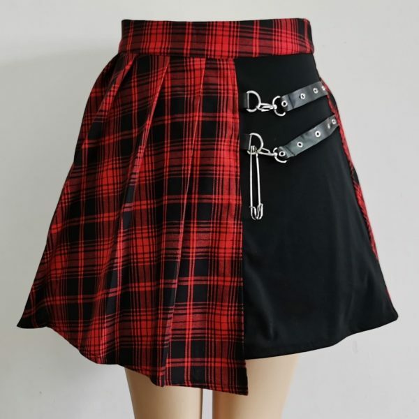 Y2K Pleated Skater Skirt: Asymmetric High Waist Streetwear Gothic Punk Harajuku Fashion