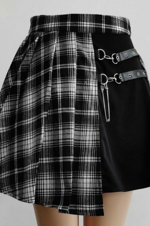 Y2K Pleated Skater Skirt: Asymmetric High Waist Streetwear Gothic Punk Harajuku Fashion