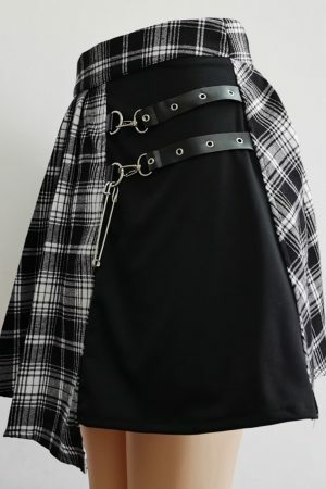 Y2K Pleated Skater Skirt: Asymmetric High Waist Streetwear Gothic Punk Harajuku Fashion