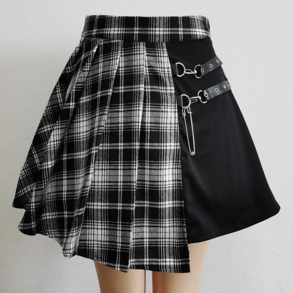 Y2K Pleated Skater Skirt: Asymmetric High Waist Streetwear Gothic Punk Harajuku Fashion