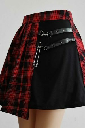 Y2K Pleated Skater Skirt: Asymmetric High Waist Streetwear Gothic Punk Harajuku Fashion