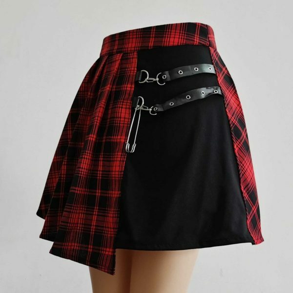 Y2K Pleated Skater Skirt: Asymmetric High Waist Streetwear Gothic Punk Harajuku Fashion