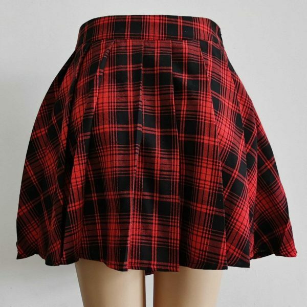 Y2K Pleated Skater Skirt: Asymmetric High Waist Streetwear Gothic Punk Harajuku Fashion