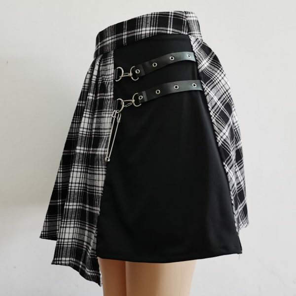 Y2K Pleated Skater Skirt: Asymmetric High Waist Streetwear Gothic Punk Harajuku Fashion