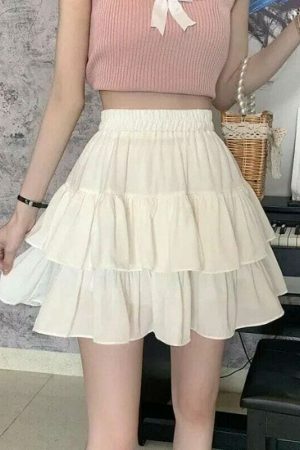 Y2K Pleated White Streetwear Skirt