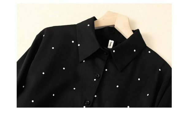 Y2K Polka Dot Linen Shirt: Retro Streetwear Midi Dress