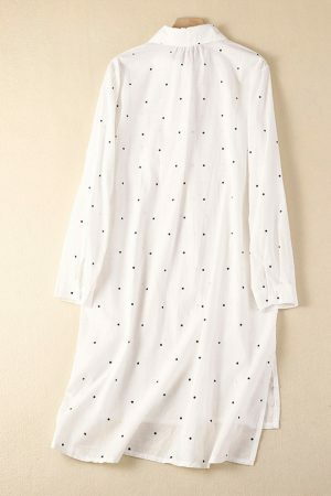 Y2K Polka Dot Linen Shirt: Retro Streetwear Midi Dress