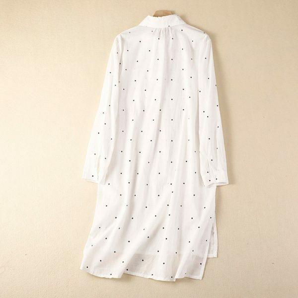 Y2K Polka Dot Linen Shirt: Retro Streetwear Midi Dress