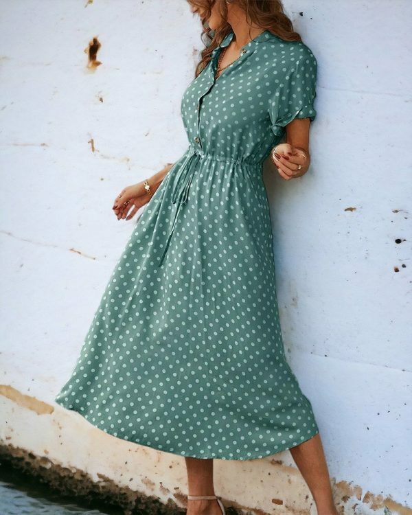 Y2K Polka Dot Print Shirt Dress | Women's Casual Midi Beach Sundress