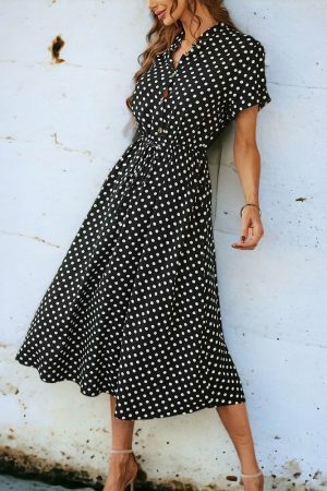 Y2K Polka Dot Print Shirt Dress | Women's Casual Midi Beach Sundress