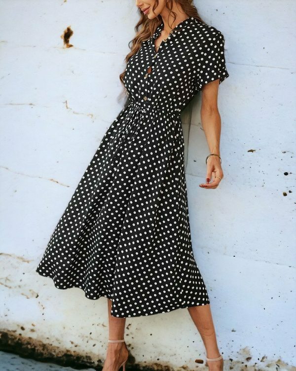 Y2K Polka Dot Print Shirt Dress | Women's Casual Midi Beach Sundress