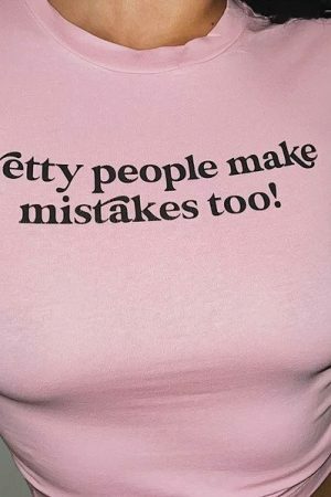 Y2K Pretty People Make Mistakes Crop Tee - Funny Slogan Kawaii Vintage Graphic Shirt