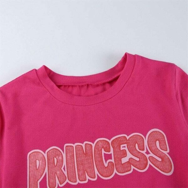 Y2K Princess Pink Rose Red Letter Print Crop Tee - Retro Slim Gothic Harajuku Streetwear Top