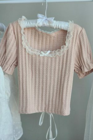 Y2K Princesscore Pink Knit Crop Top