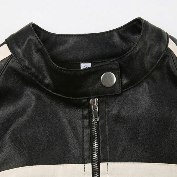 Y2K PU Leather Cropped Jacket | Punk Style Loose Fit Stitched Streetwear Coat