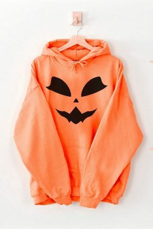 Y2K Pumpkin Kitty Face Hoodie - Streetwear Halloween Costume Sweatshirt