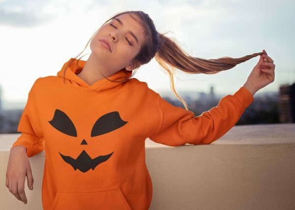 Y2K Pumpkin Kitty Face Hoodie - Streetwear Halloween Costume Sweatshirt