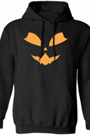 Y2K Pumpkin Kitty Face Hoodie - Streetwear Halloween Costume Sweatshirt