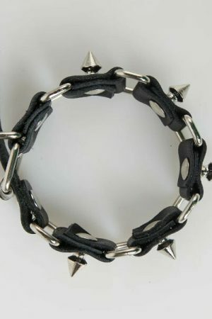 Y2K Punk Black Leather Bracelet with Studs for Men and Women