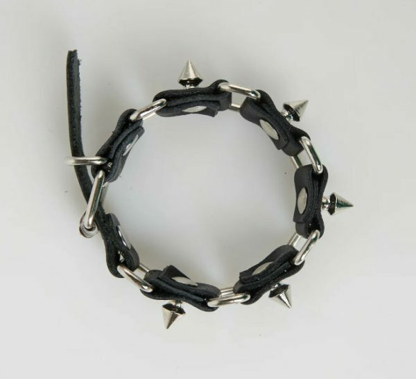 Y2K Punk Black Leather Bracelet with Studs for Men and Women