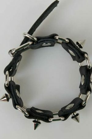 Y2K Punk Black Leather Bracelet with Studs for Men and Women