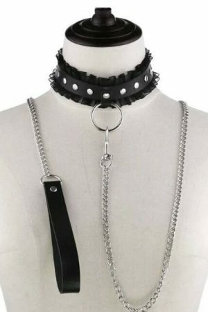 Y2K Punk Harajuku Lace Collar Chain Leather Choker Gothic Necklace