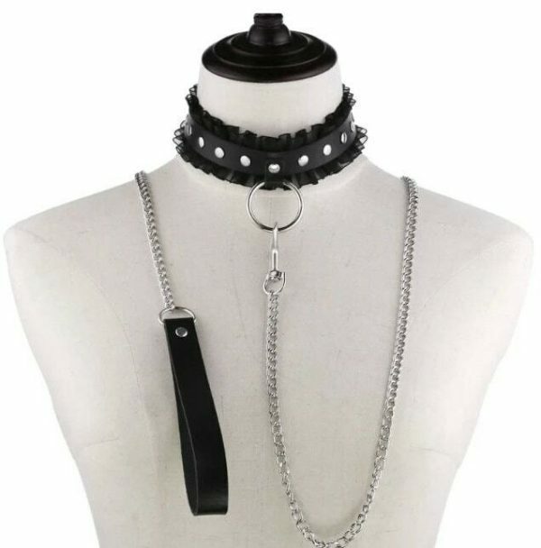 Y2K Punk Harajuku Lace Collar Chain Leather Choker Gothic Necklace