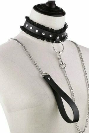 Y2K Punk Harajuku Lace Collar Chain Leather Choker Gothic Necklace