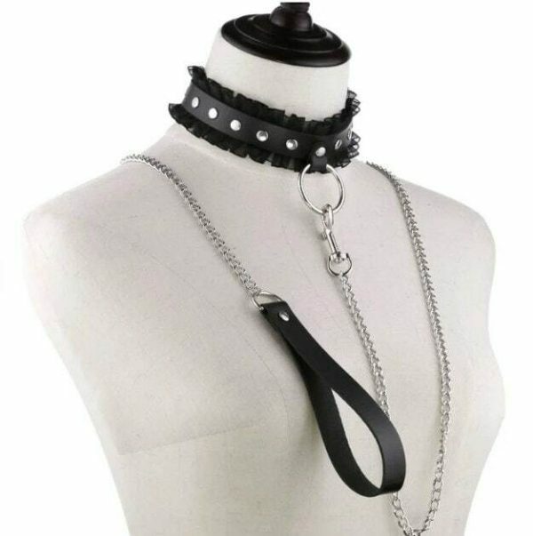 Y2K Punk Harajuku Lace Collar Chain Leather Choker Gothic Necklace