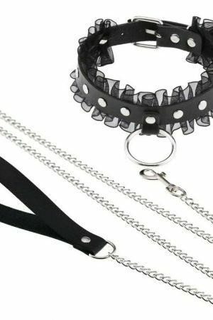 Y2K Punk Harajuku Lace Collar Chain Leather Choker Gothic Necklace