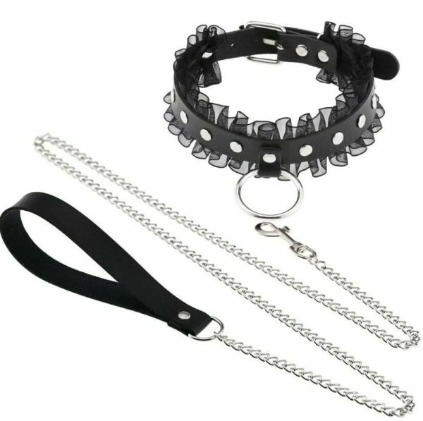 Y2K Punk Harajuku Lace Collar Chain Leather Choker Gothic Necklace