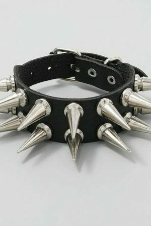 Y2K Punk Leather Bracelet Spike Studded Rivet Chain Cuff Bangle Set