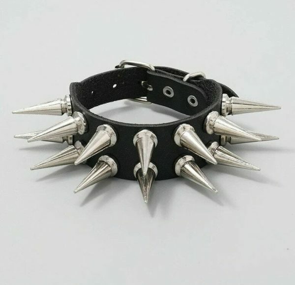 Y2K Punk Leather Bracelet Spike Studded Rivet Chain Cuff Bangle Set