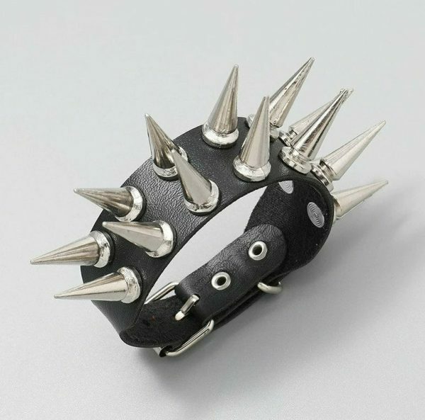 Y2K Punk Leather Bracelet Spike Studded Rivet Chain Cuff Bangle Set