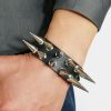 Y2K Punk Leather Bracelet Spike Studded Rivet Chain Cuff Bangle Set