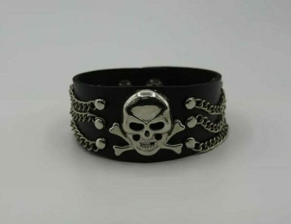 Y2K Punk Rock Leather Skull Bracelet Wide Strap Cuff