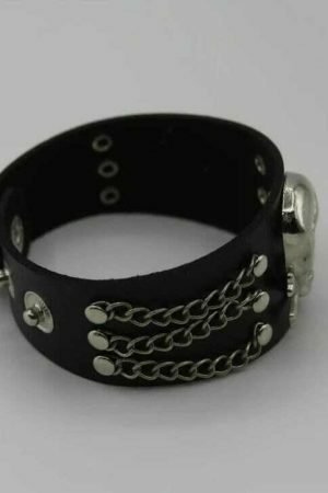 Y2K Punk Rock Leather Skull Bracelet Wide Strap Cuff