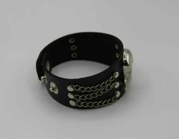 Y2K Punk Rock Leather Skull Bracelet Wide Strap Cuff