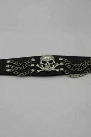 Y2K Punk Rock Leather Skull Bracelet Wide Strap Cuff