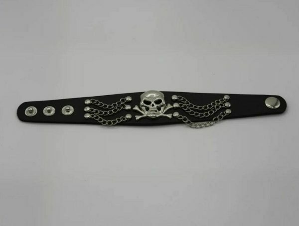 Y2K Punk Rock Leather Skull Bracelet Wide Strap Cuff