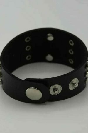 Y2K Punk Rock Leather Skull Bracelet Wide Strap Cuff