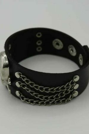 Y2K Punk Rock Leather Skull Bracelet Wide Strap Cuff