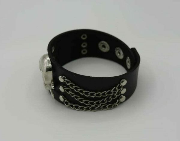 Y2K Punk Rock Leather Skull Bracelet Wide Strap Cuff